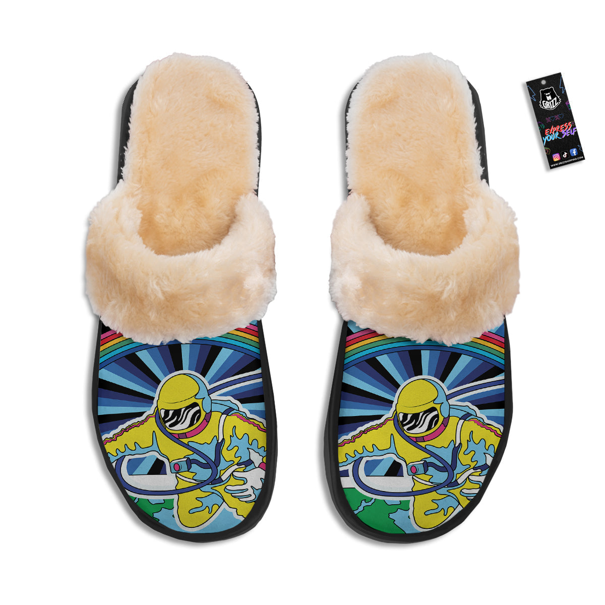 Psychedelic Space And Astronaut Print Slippers-grizzshop