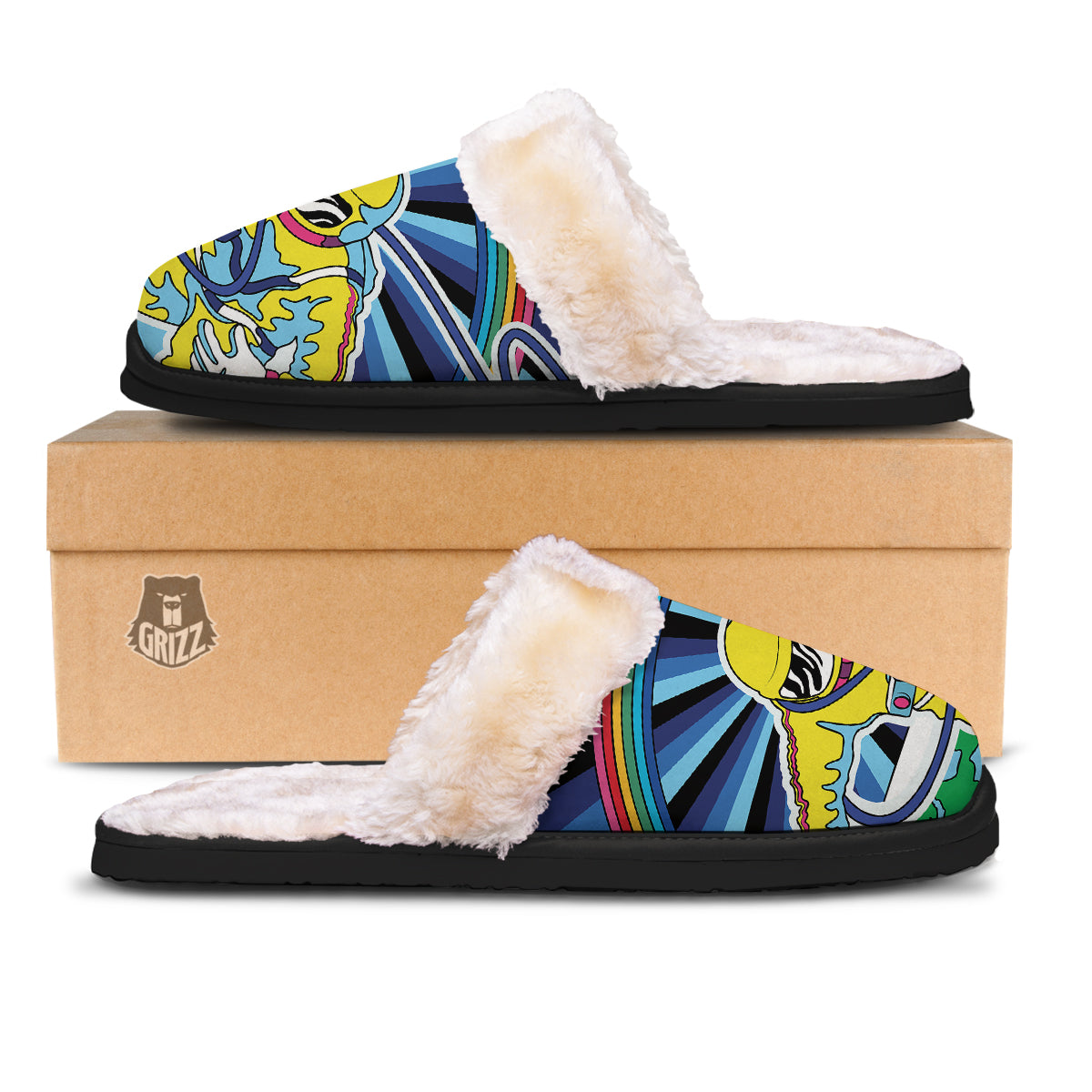 Psychedelic Space And Astronaut Print Slippers-grizzshop