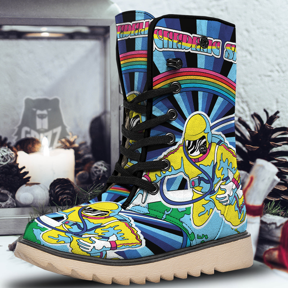 Psychedelic Space And Astronaut Print Snow Boots-grizzshop
