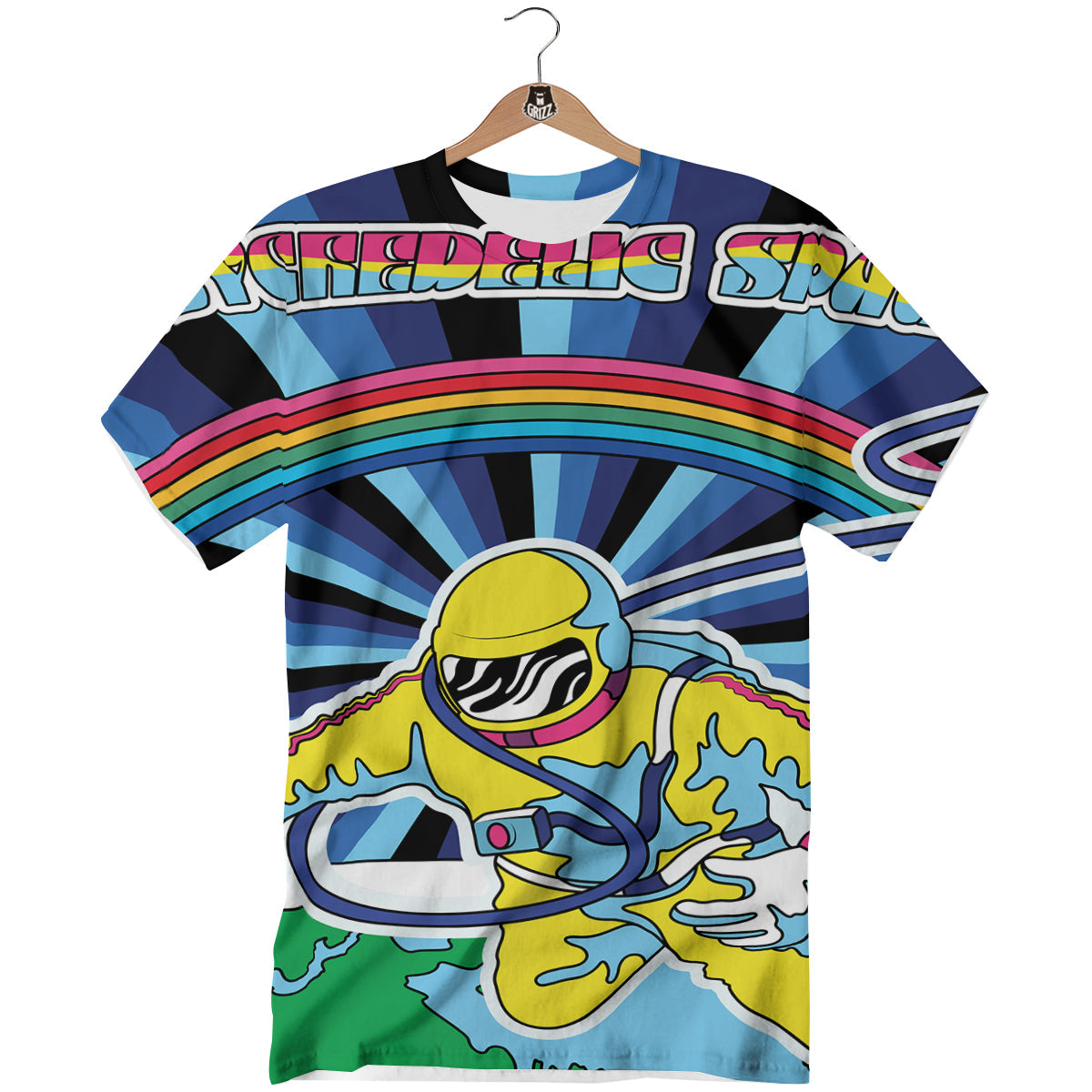 Psychedelic Space And Astronaut Print T-Shirt-grizzshop