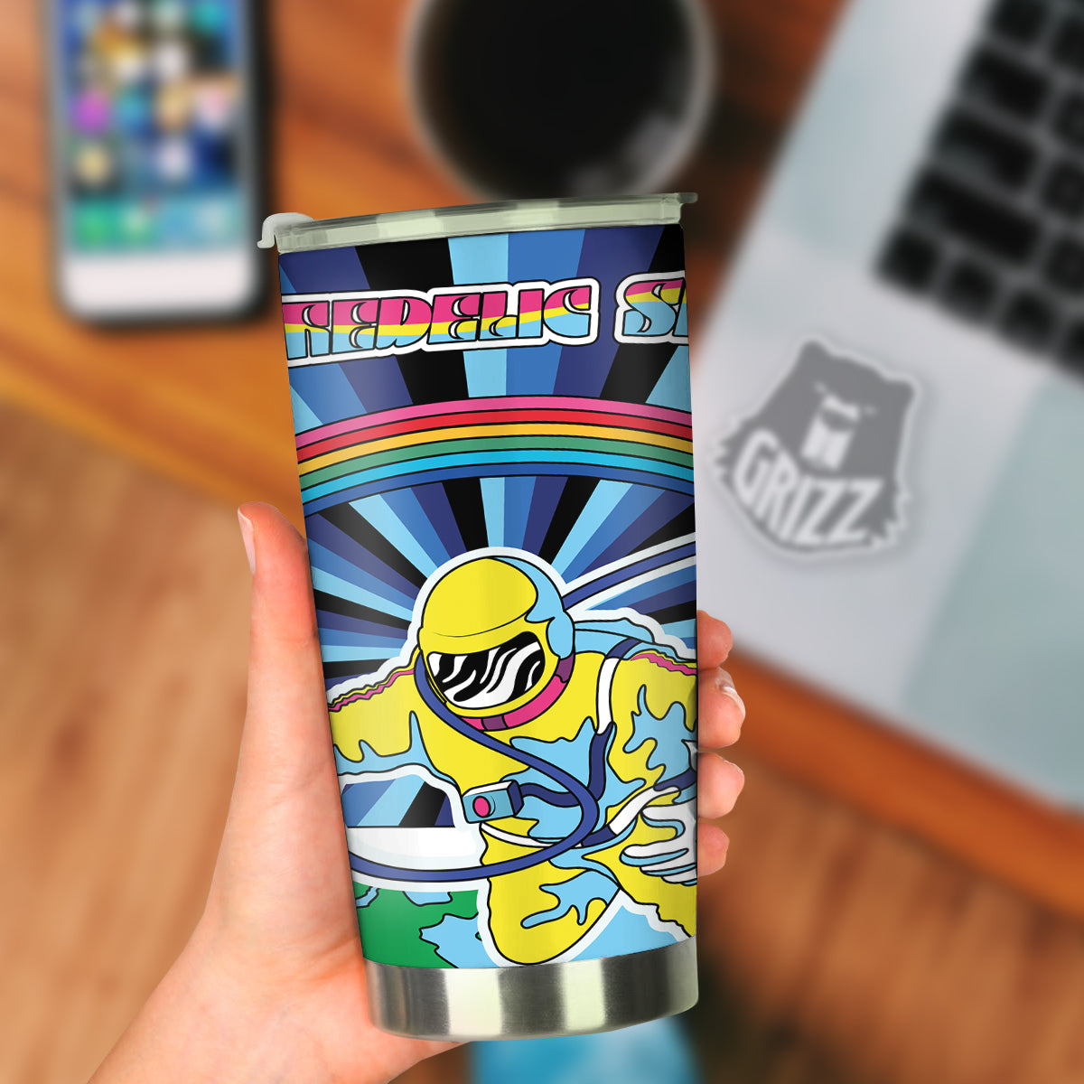 Psychedelic Space And Astronaut Print Tumbler-grizzshop