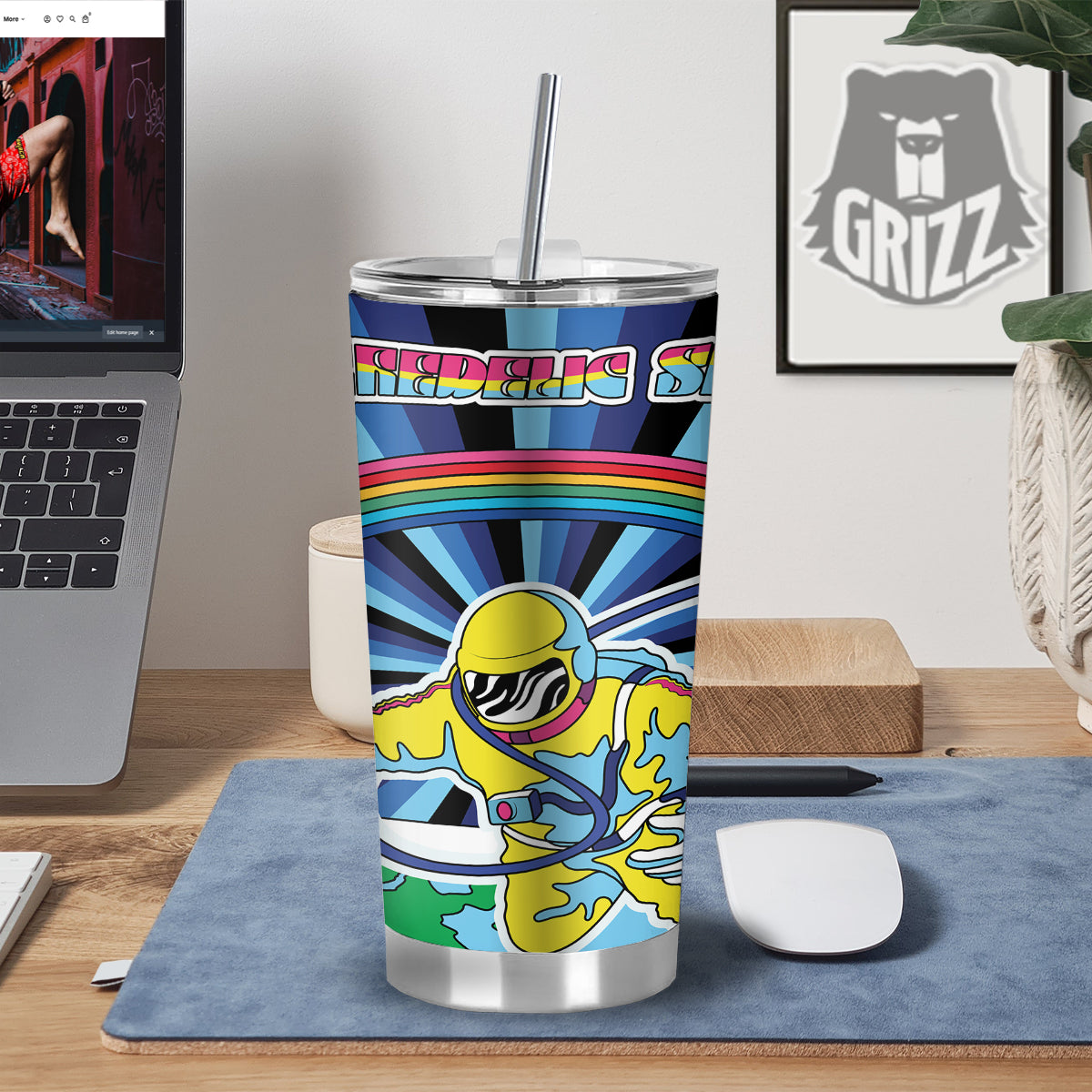 Psychedelic Space And Astronaut Print Tumbler-grizzshop