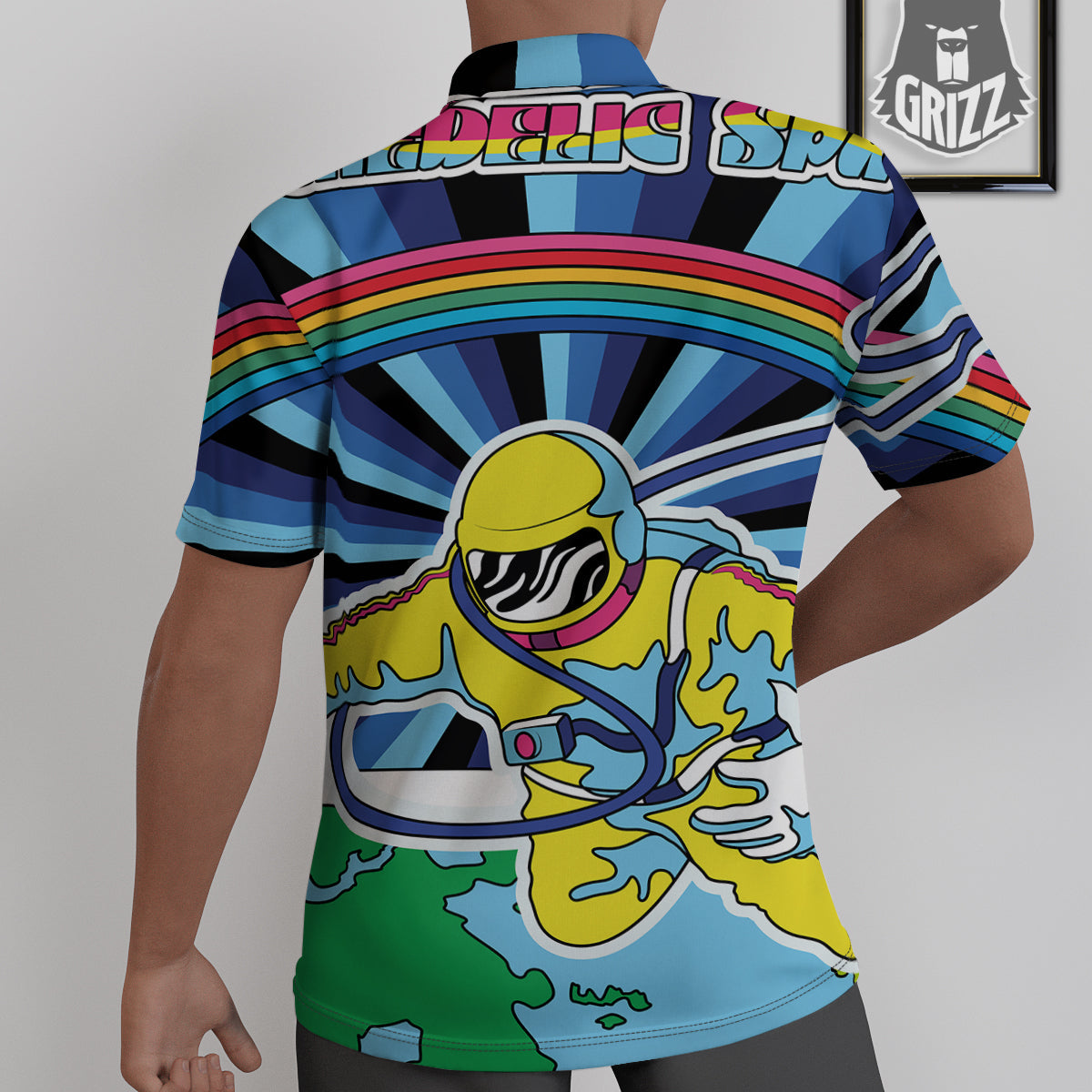 Psychedelic Space And Astronaut Print Untucked Shirts-grizzshop