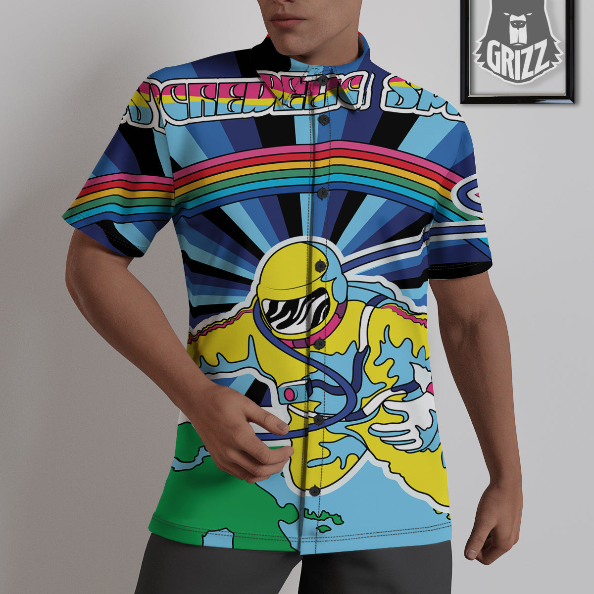 Psychedelic Space And Astronaut Print Untucked Shirts-grizzshop