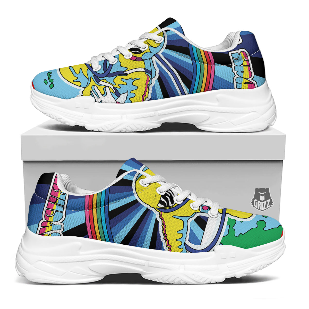 Psychedelic Space And Astronaut Print White Chunky Shoes-grizzshop