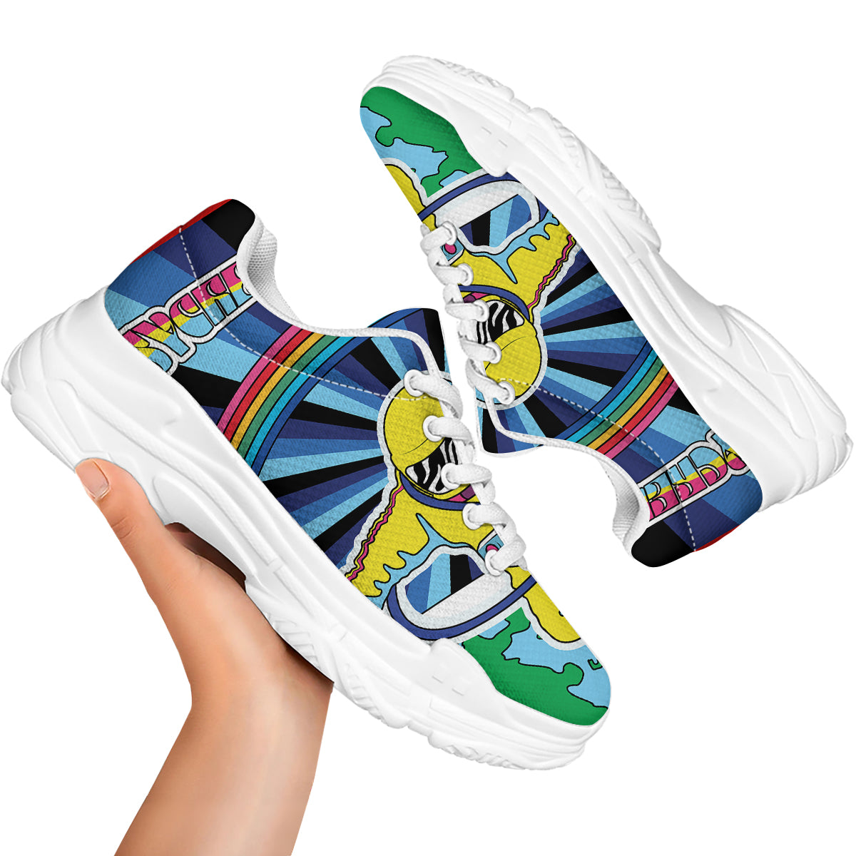 Psychedelic Space And Astronaut Print White Chunky Shoes-grizzshop