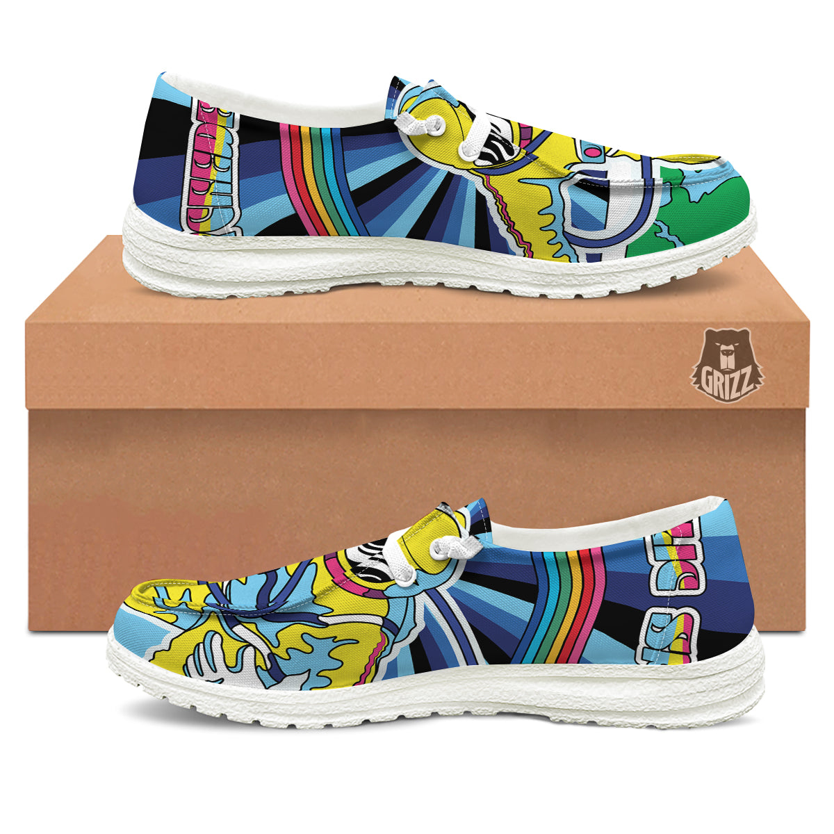 Psychedelic Space And Astronaut Print White Loafers-grizzshop