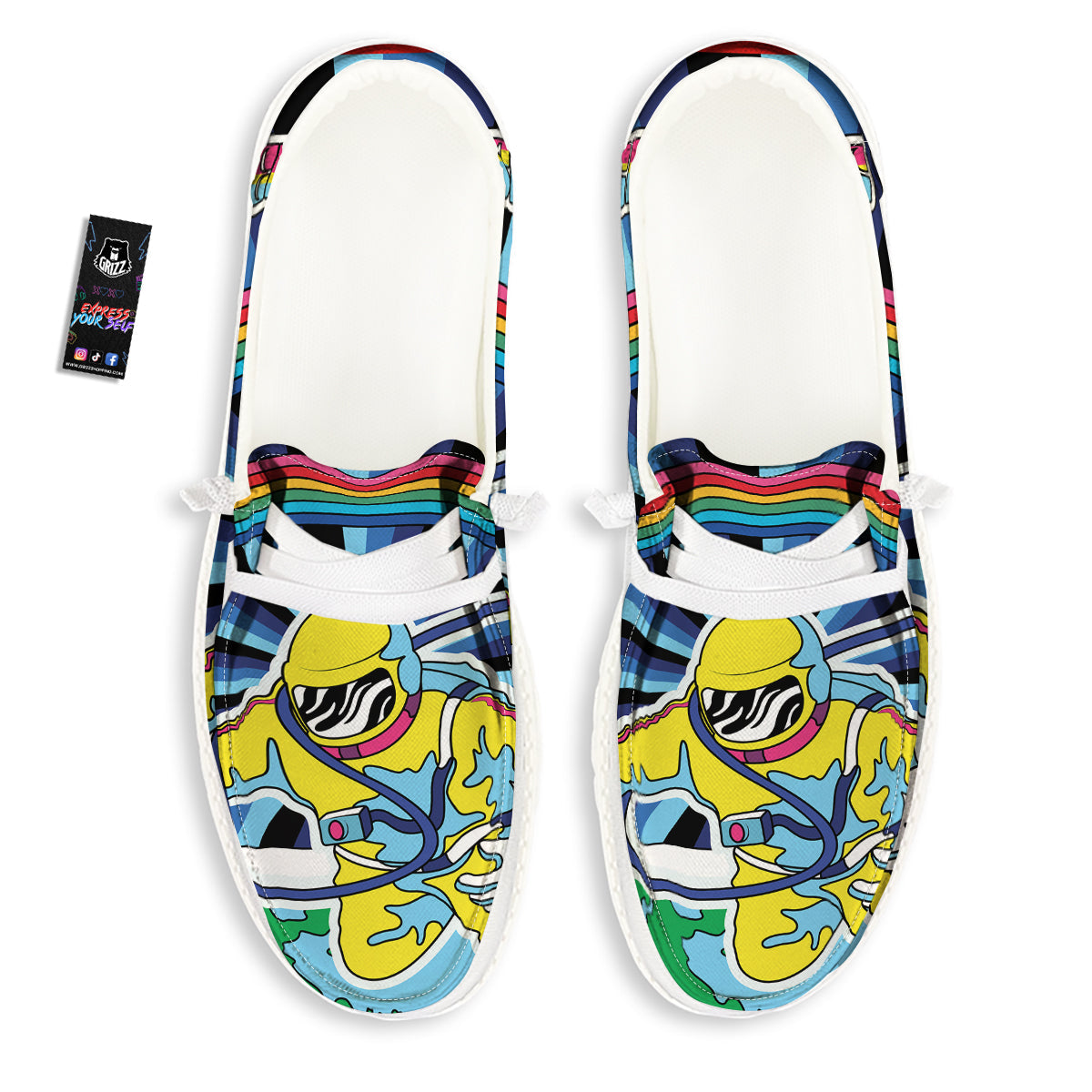 Psychedelic Space And Astronaut Print White Loafers-grizzshop