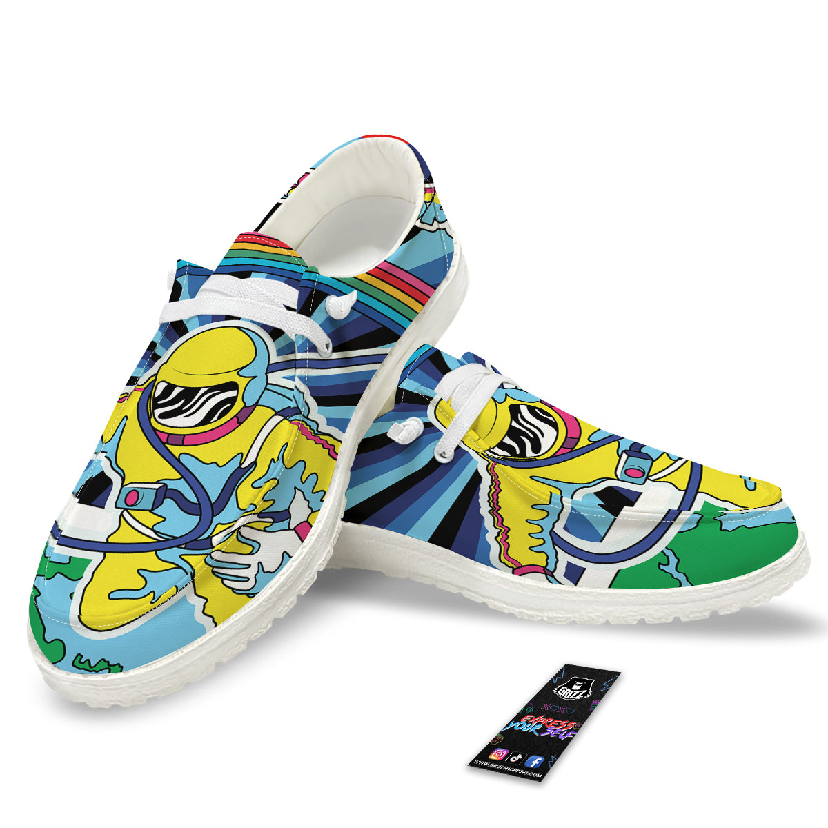 Psychedelic Space And Astronaut Print White Loafers-grizzshop