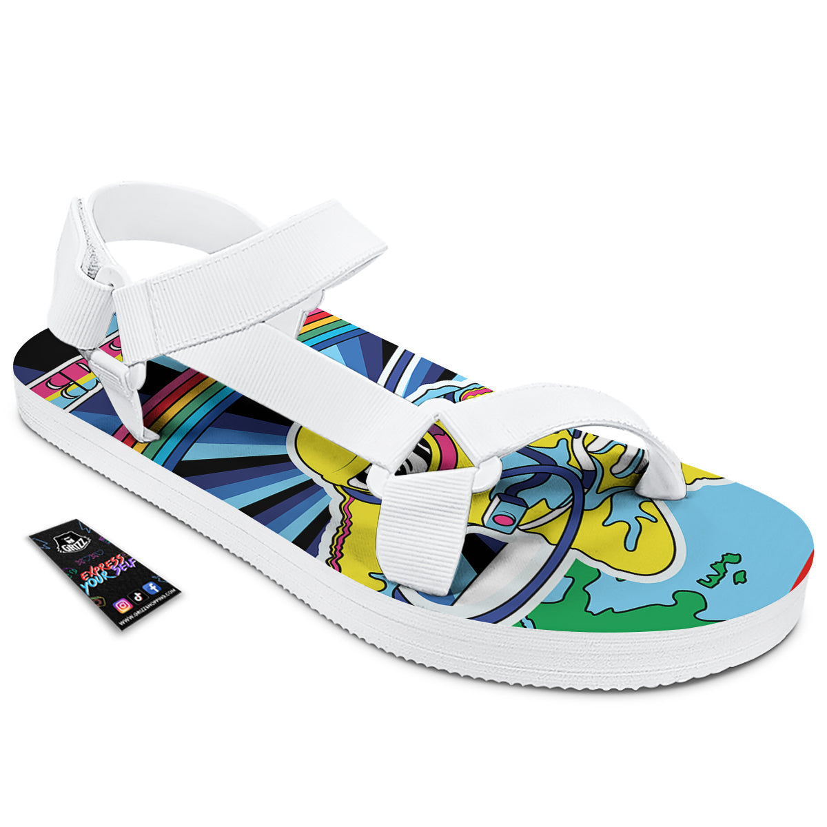 Psychedelic Space And Astronaut Print White Open Toe Sandals-grizzshop