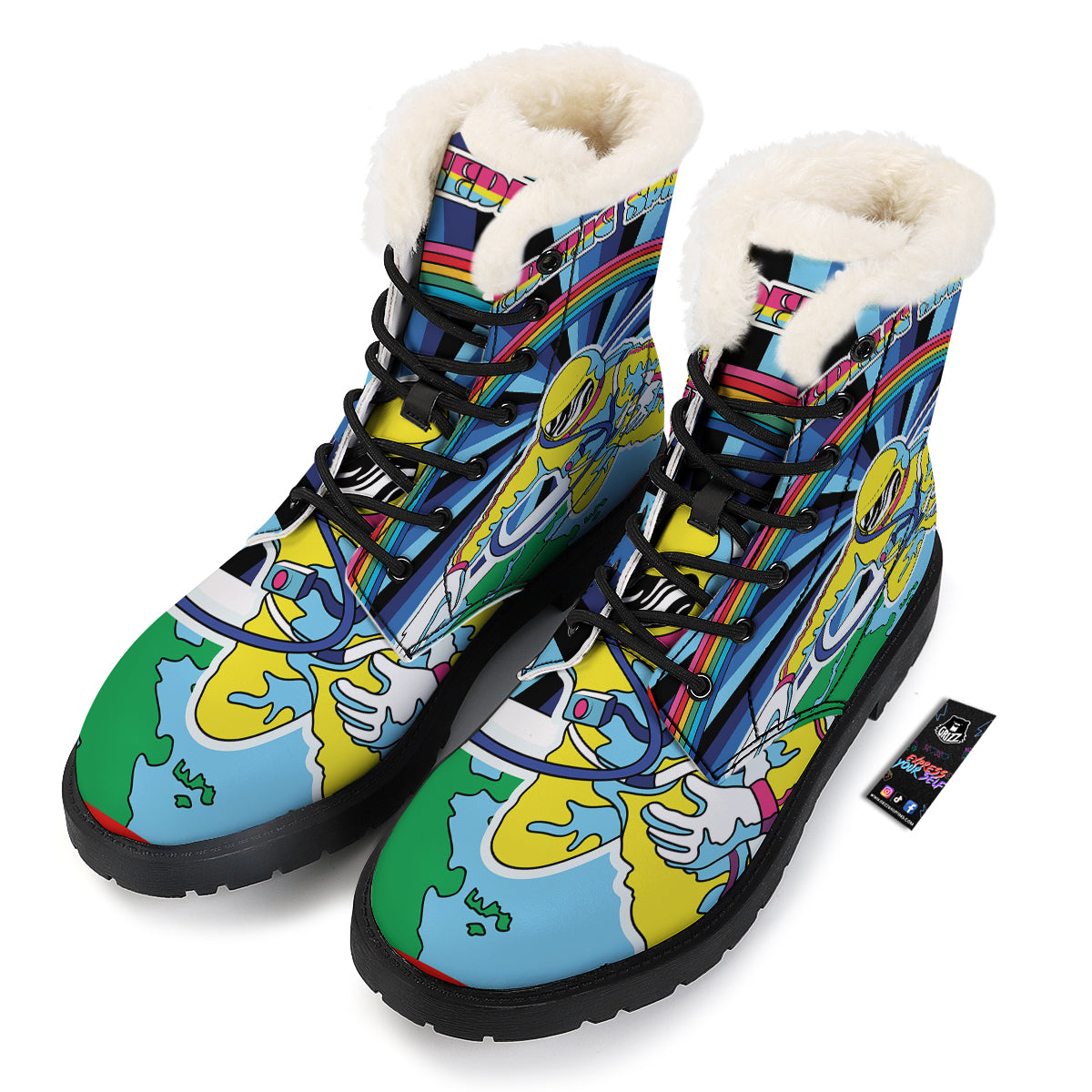 Psychedelic Space And Astronaut Print Winter Boots-grizzshop