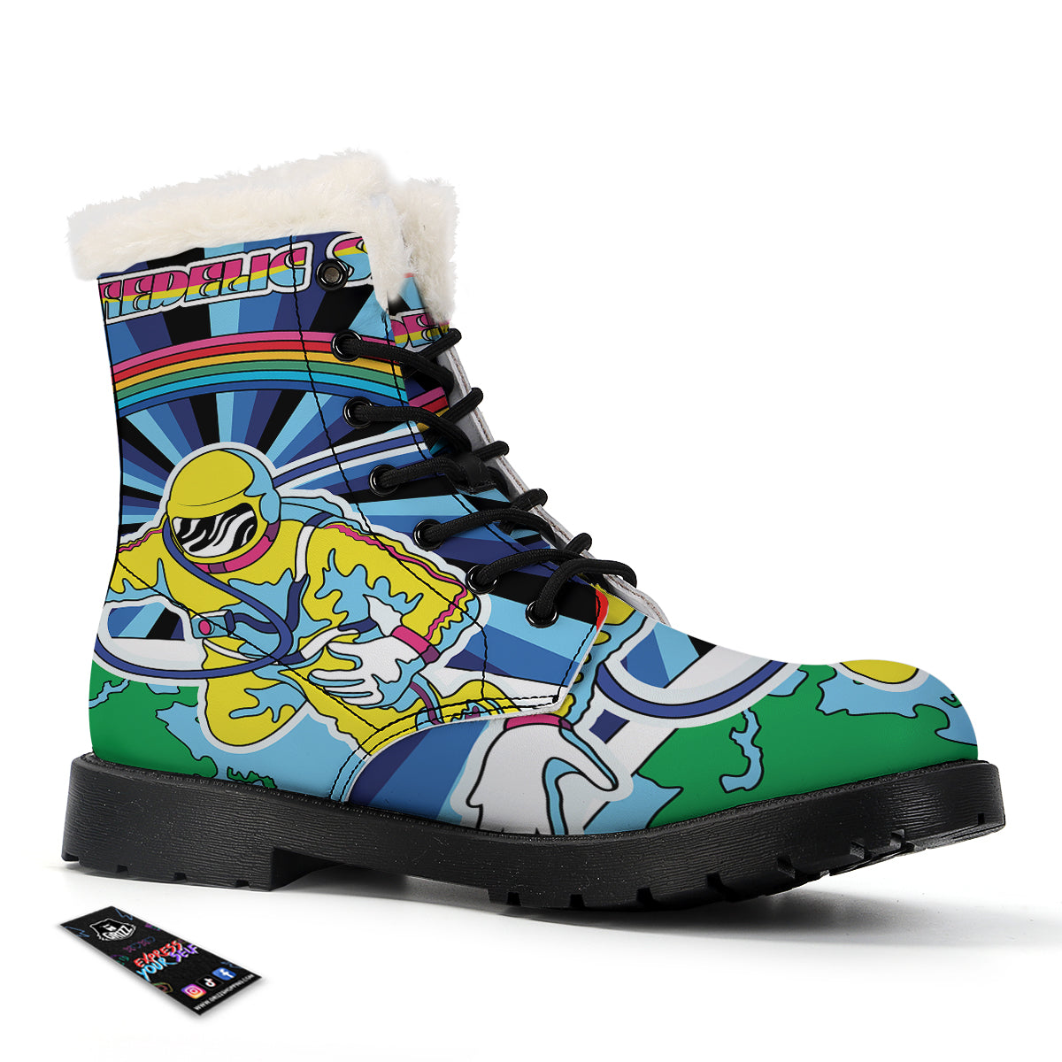 Psychedelic Space And Astronaut Print Winter Boots-grizzshop