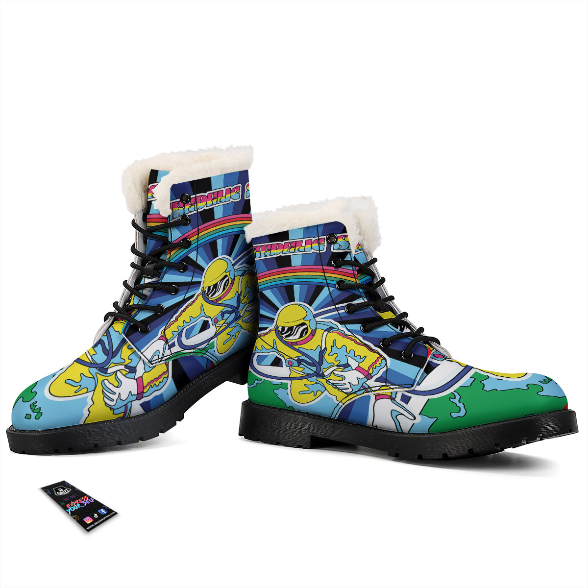Psychedelic Space And Astronaut Print Winter Boots-grizzshop