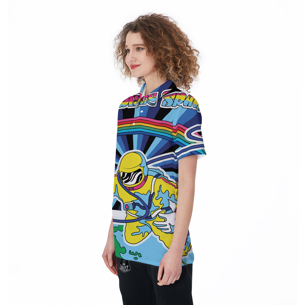 Psychedelic Space And Astronaut Print Women's Golf Shirts-grizzshop