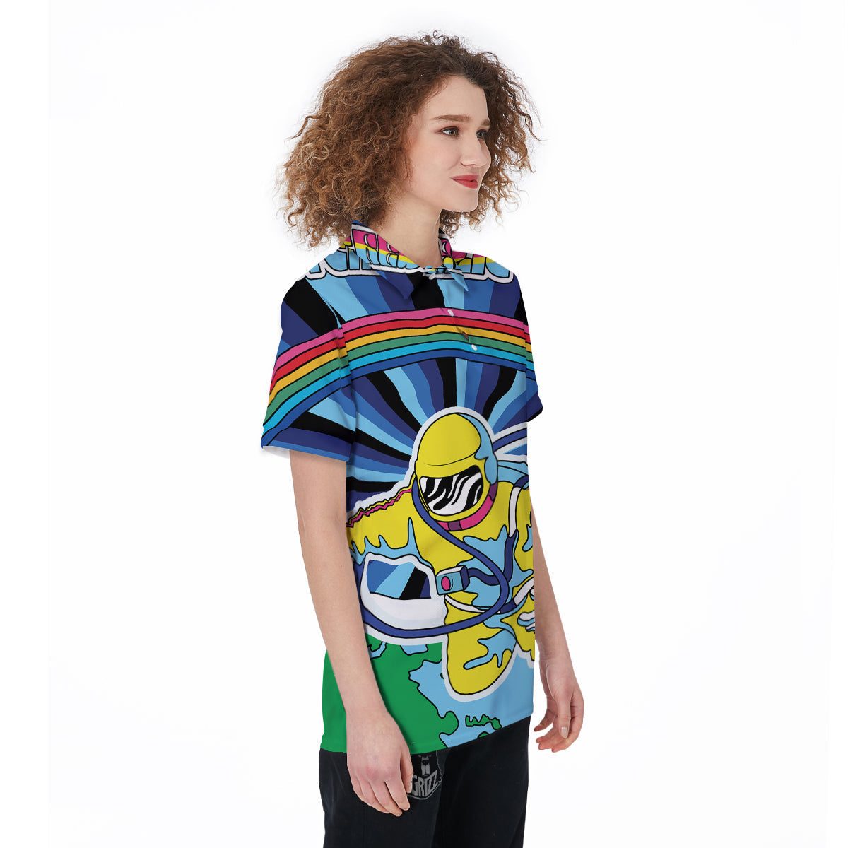 Psychedelic Space And Astronaut Print Women's Golf Shirts-grizzshop