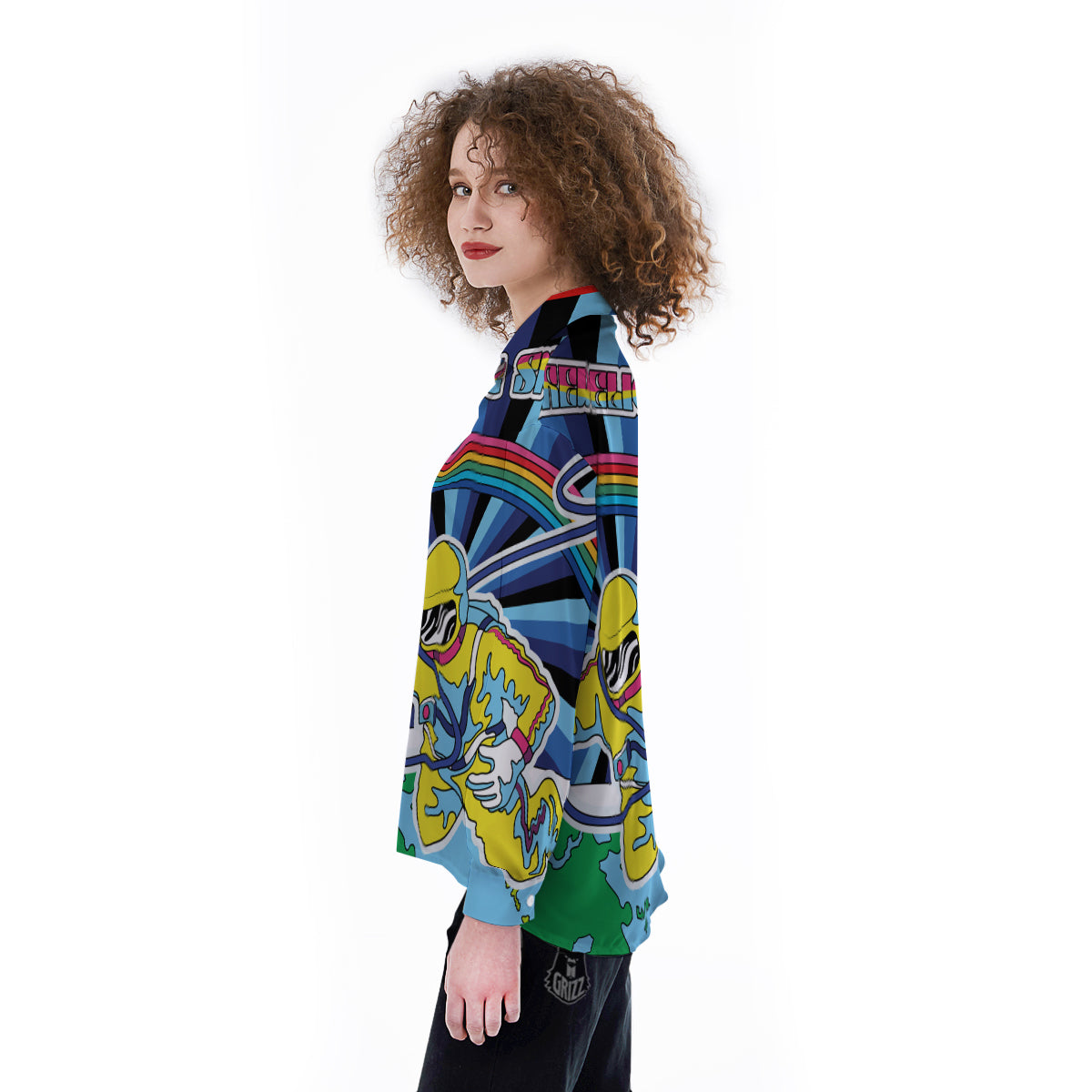 Psychedelic Space And Astronaut Print Women's Long Sleeve Shirts-grizzshop