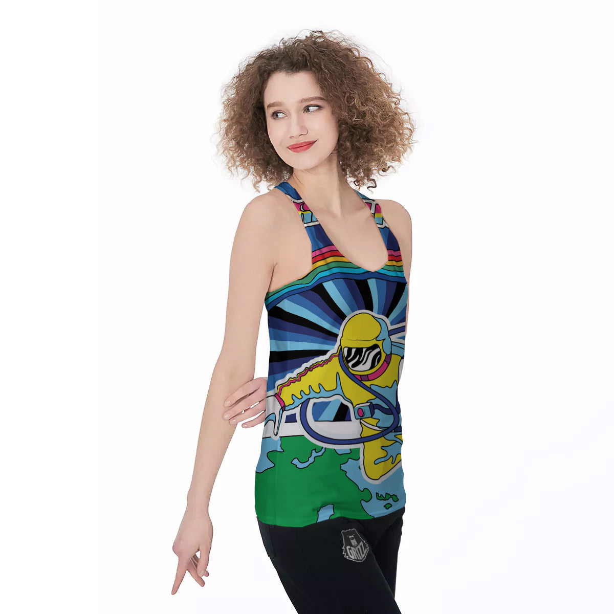 Psychedelic Space And Astronaut Print Women's Racerback Tank Top-grizzshop
