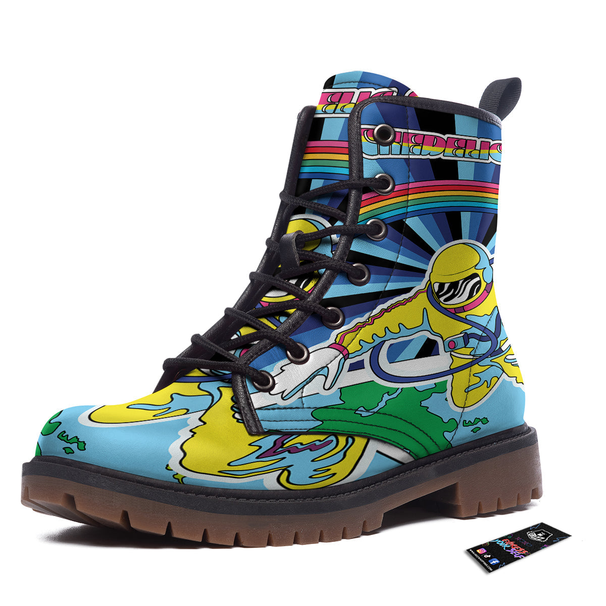 Psychedelic Space And Astronaut Print Work Boots-grizzshop