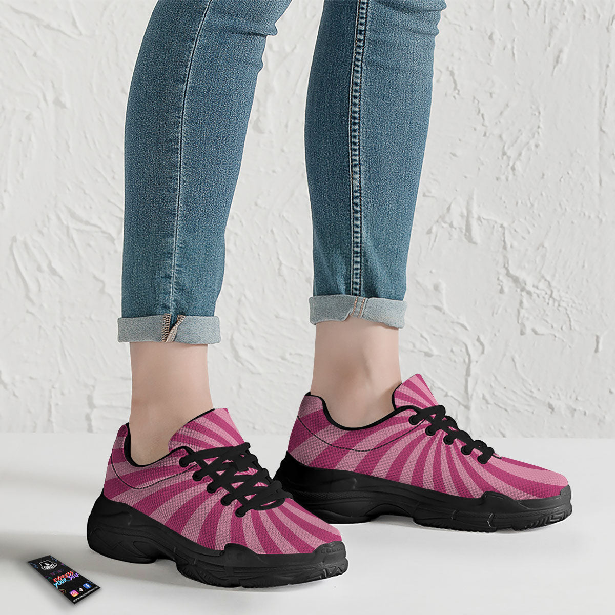 Psychedelic Swirl Pink Print Black Chunky Shoes-grizzshop