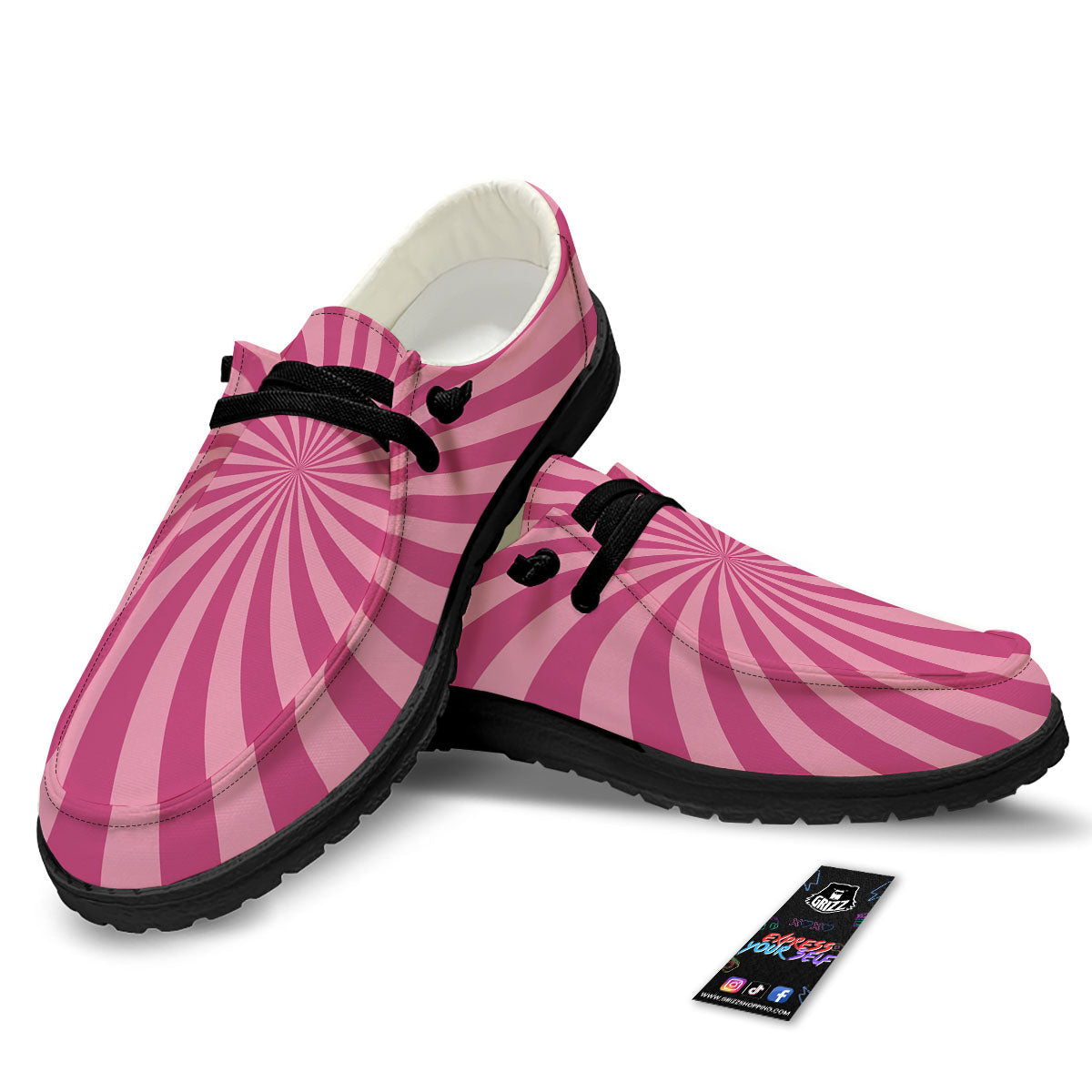 Psychedelic Swirl Pink Print Black Loafers-grizzshop