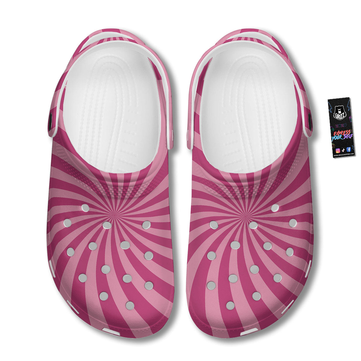 Psychedelic Swirl Pink Print Clog-grizzshop