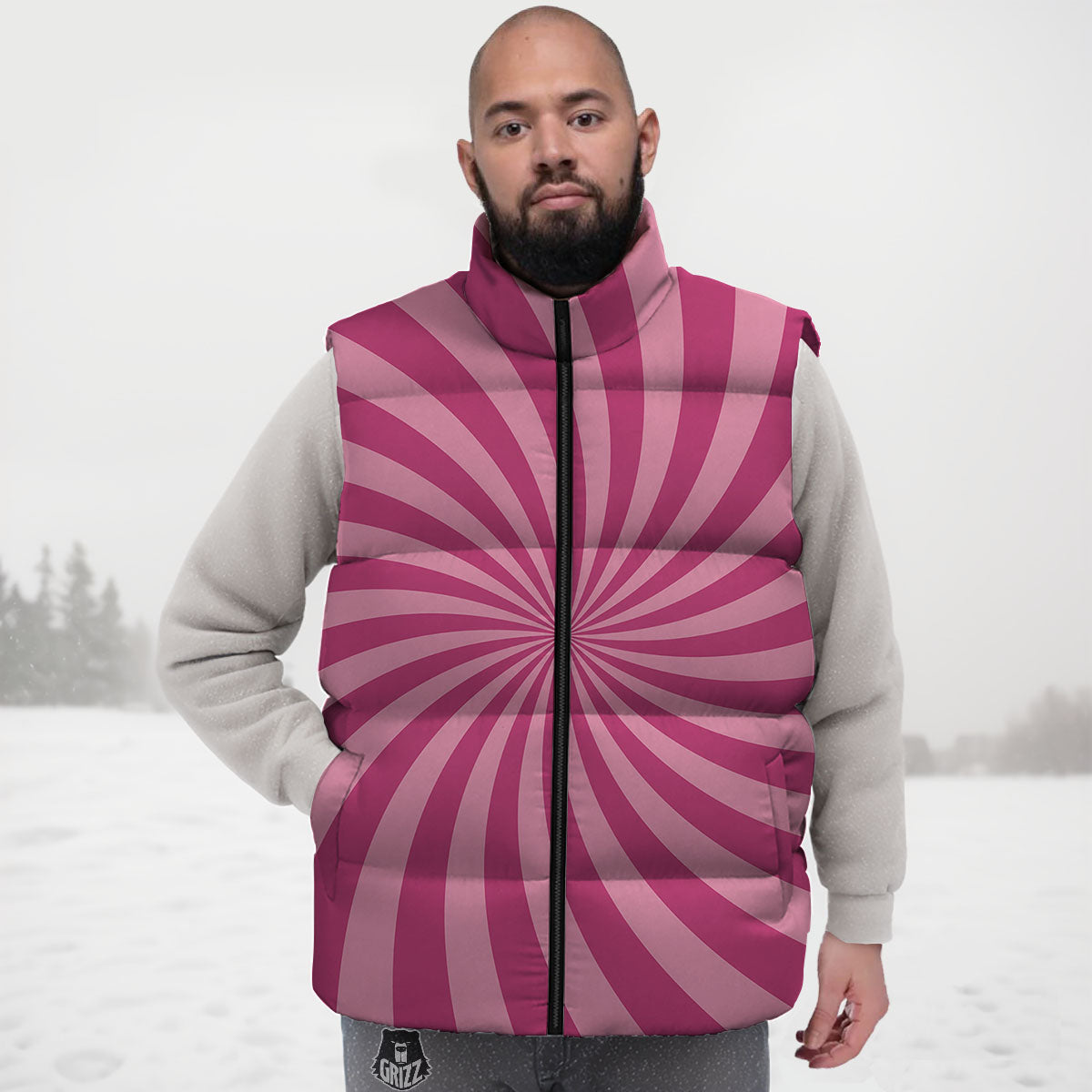 Psychedelic Swirl Pink Print Down Vest