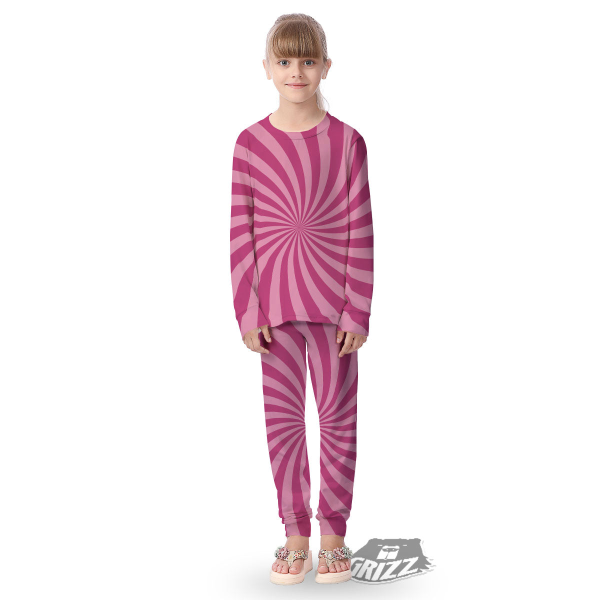 Psychedelic Swirl Pink Print Kid's Pajamas-grizzshop