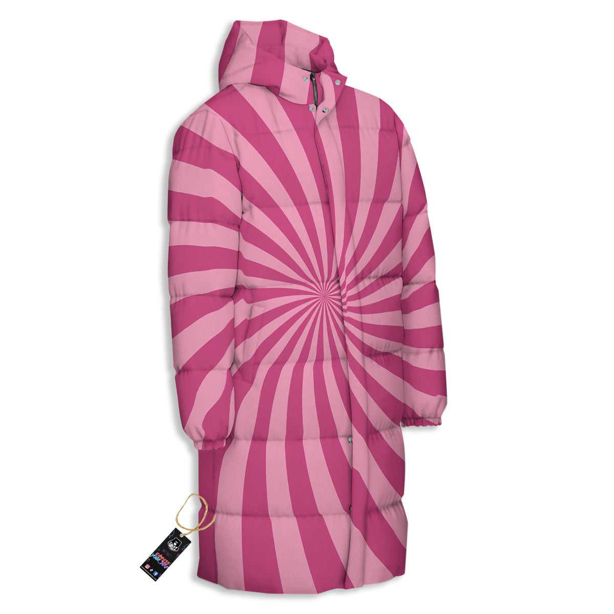Psychedelic Swirl Pink Print Long Down Jacket-grizzshop