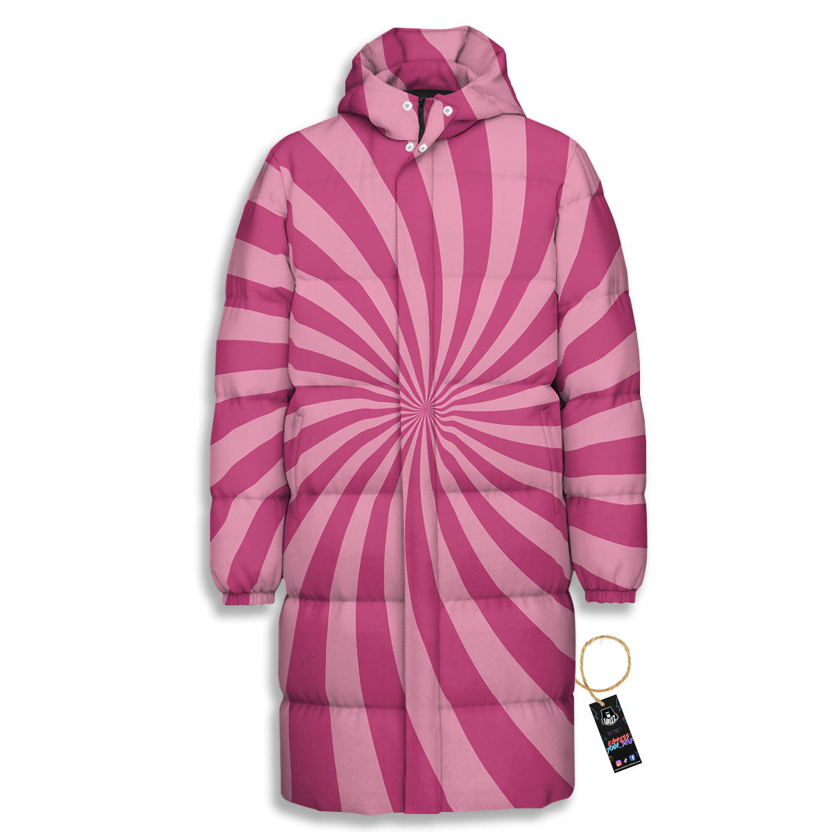 Psychedelic Swirl Pink Print Long Down Jacket-grizzshop