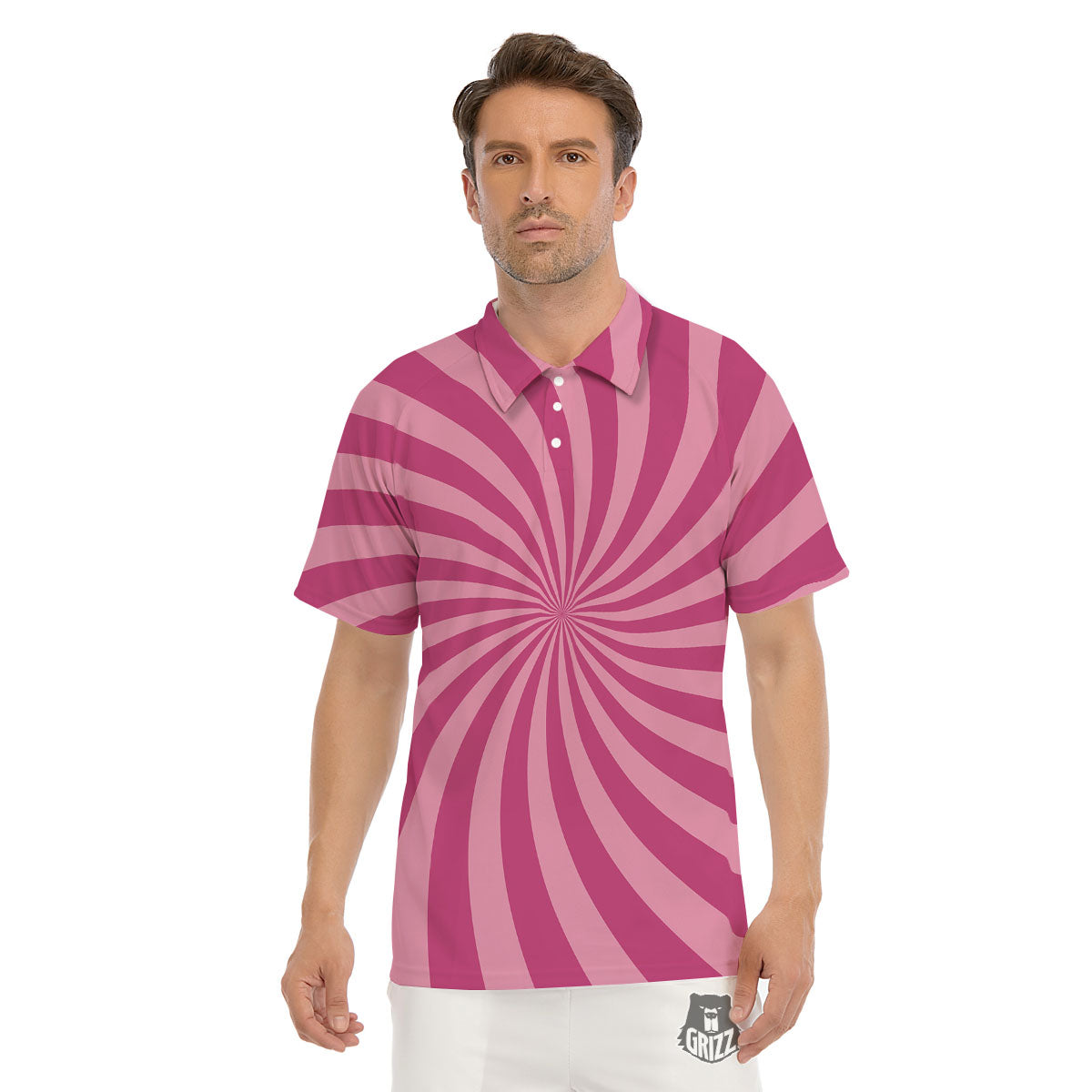 Psychedelic Swirl Pink Print Men's Golf Shirts-grizzshop