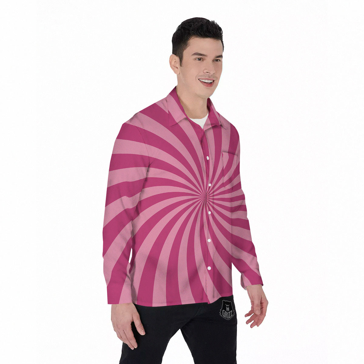 Psychedelic Swirl Pink Print Men's Long Sleeve Shirts-grizzshop