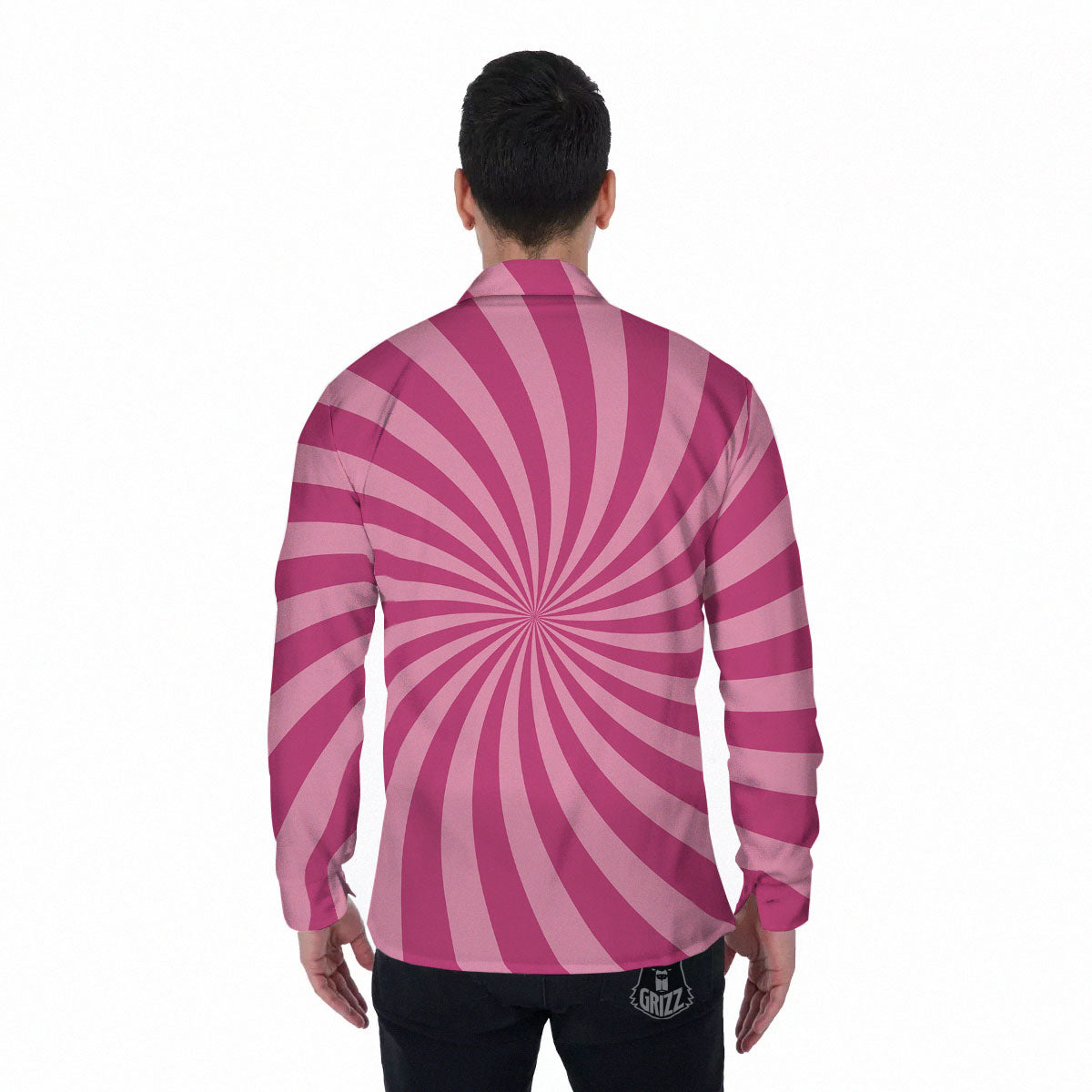 Psychedelic Swirl Pink Print Men's Long Sleeve Shirts-grizzshop