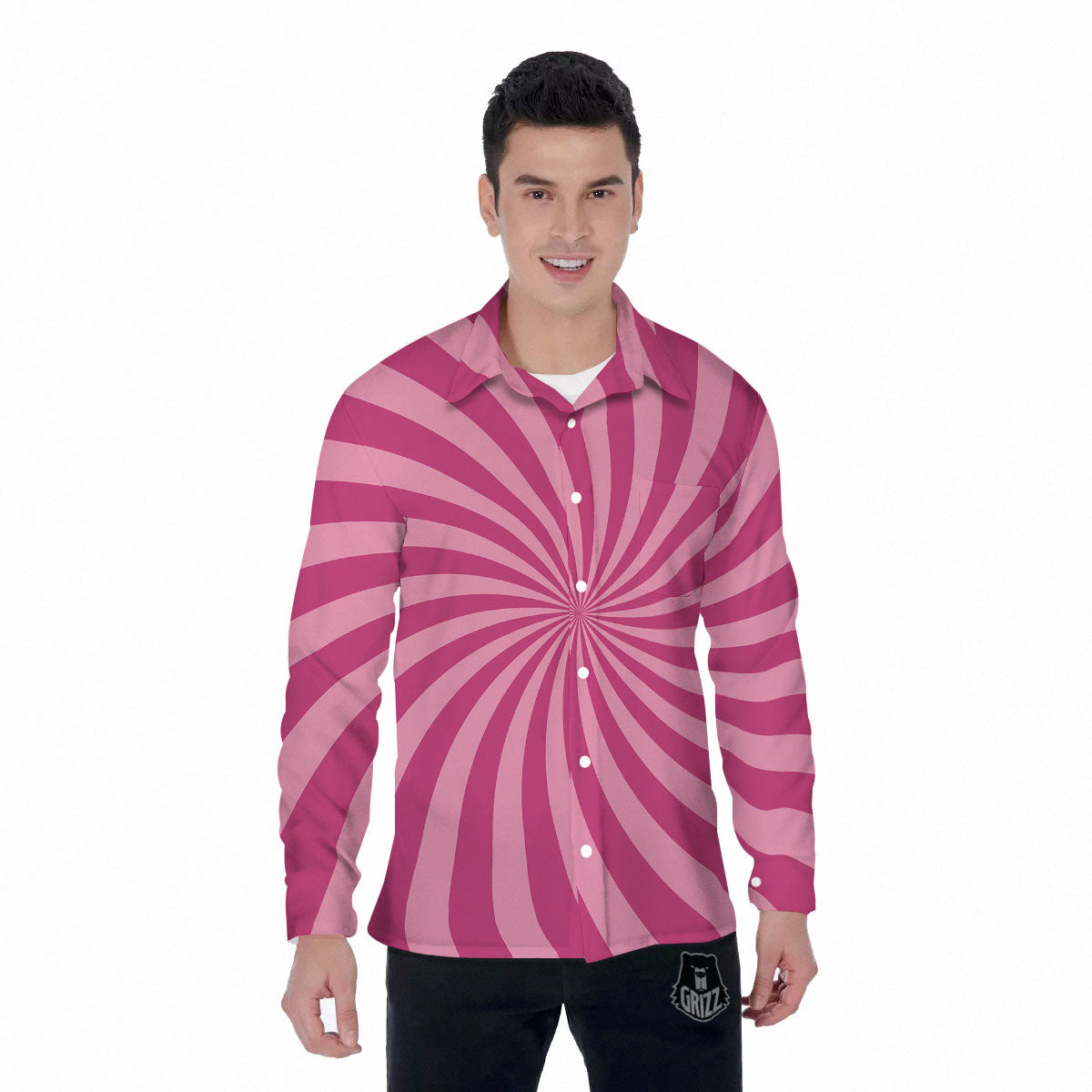 Psychedelic Swirl Pink Print Men's Long Sleeve Shirts-grizzshop