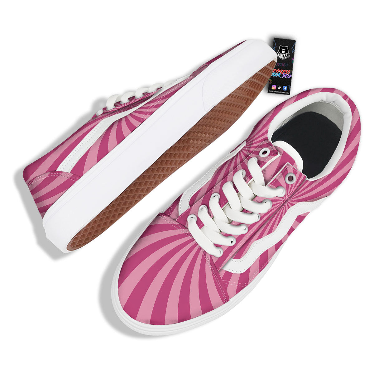 Psychedelic Swirl Pink Print Skate Shoes-grizzshop