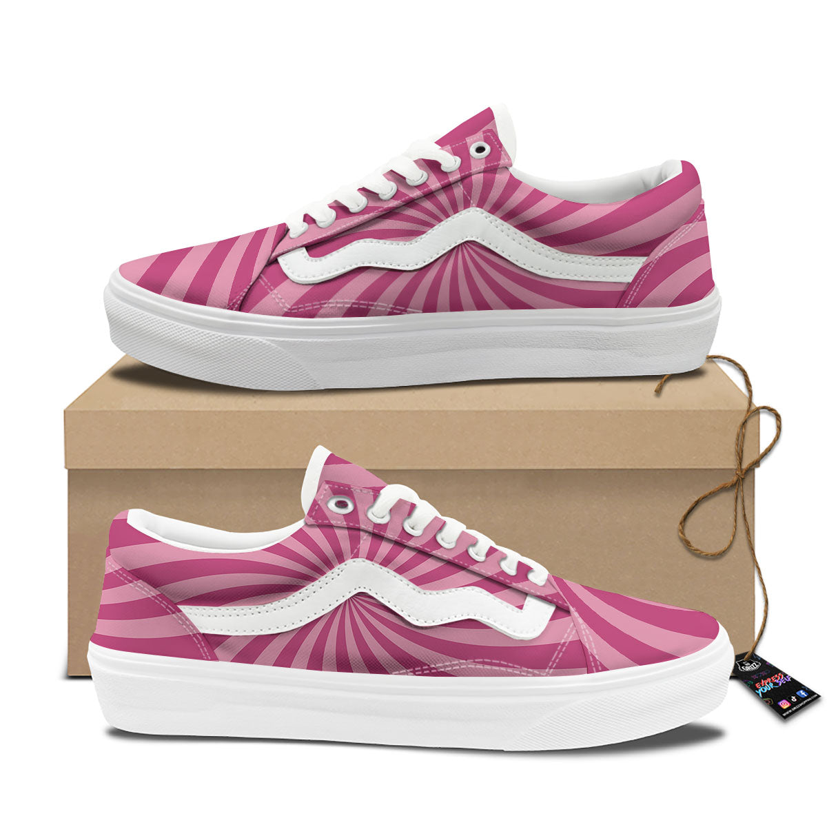 Psychedelic Swirl Pink Print Skate Shoes-grizzshop