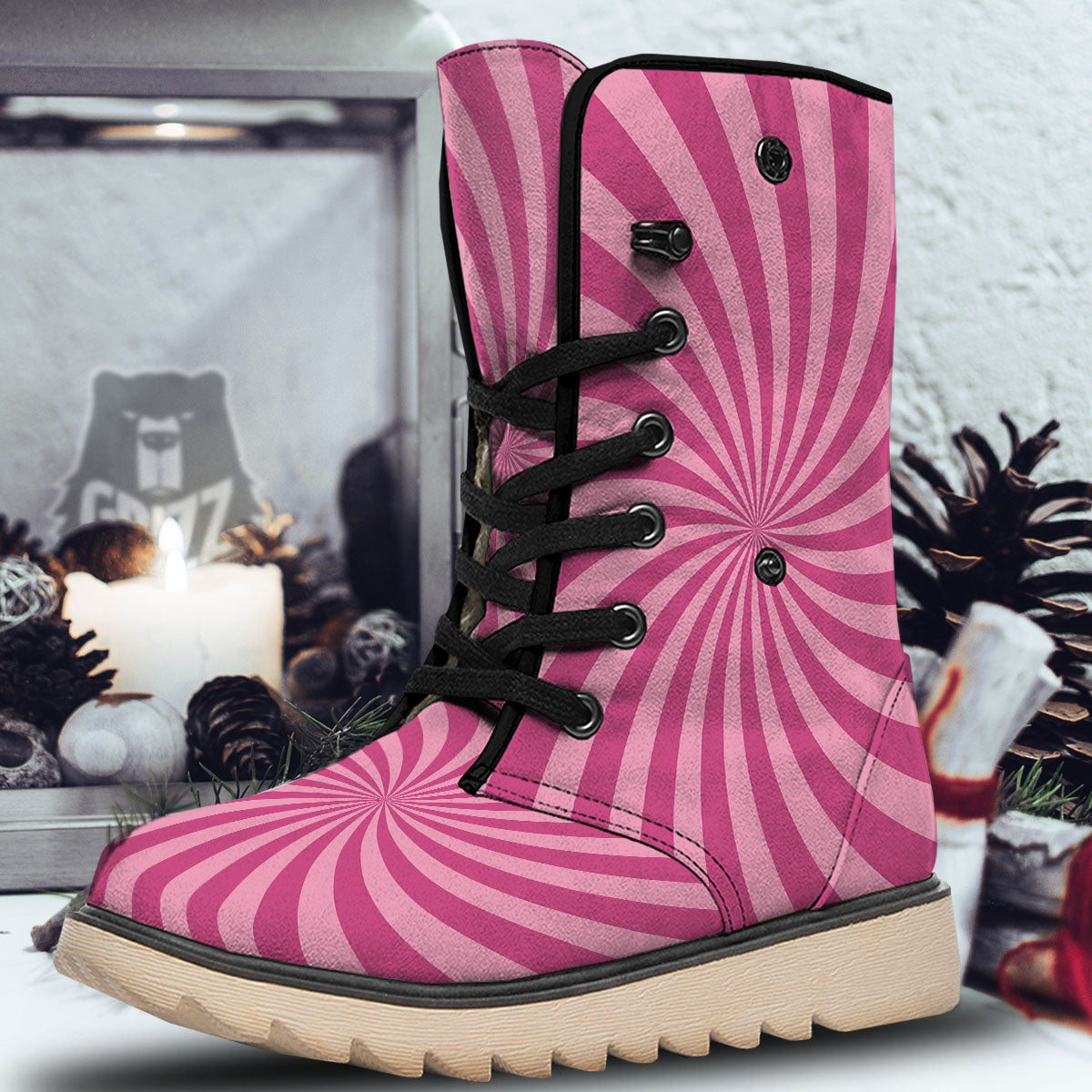 Psychedelic Swirl Pink Print Snow Boots-grizzshop