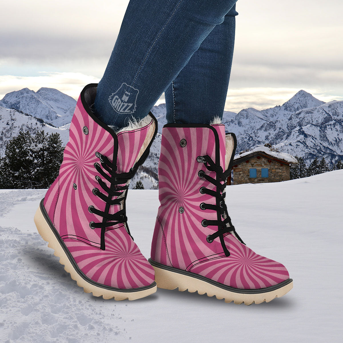 Psychedelic Swirl Pink Print Snow Boots-grizzshop