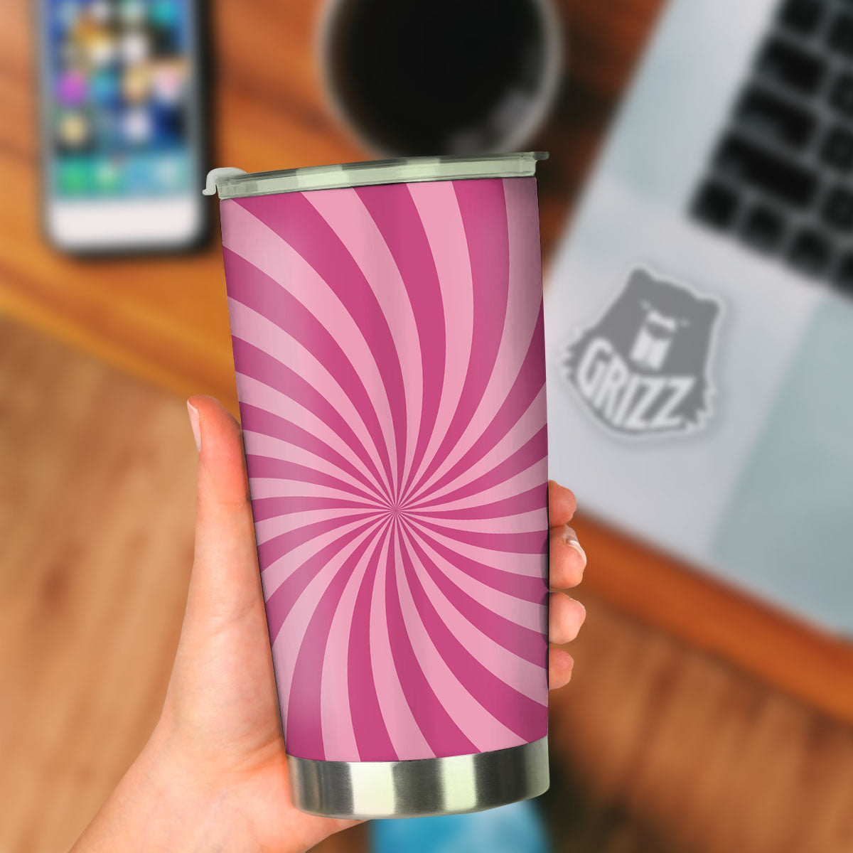 Psychedelic Swirl Pink Print Tumbler-grizzshop