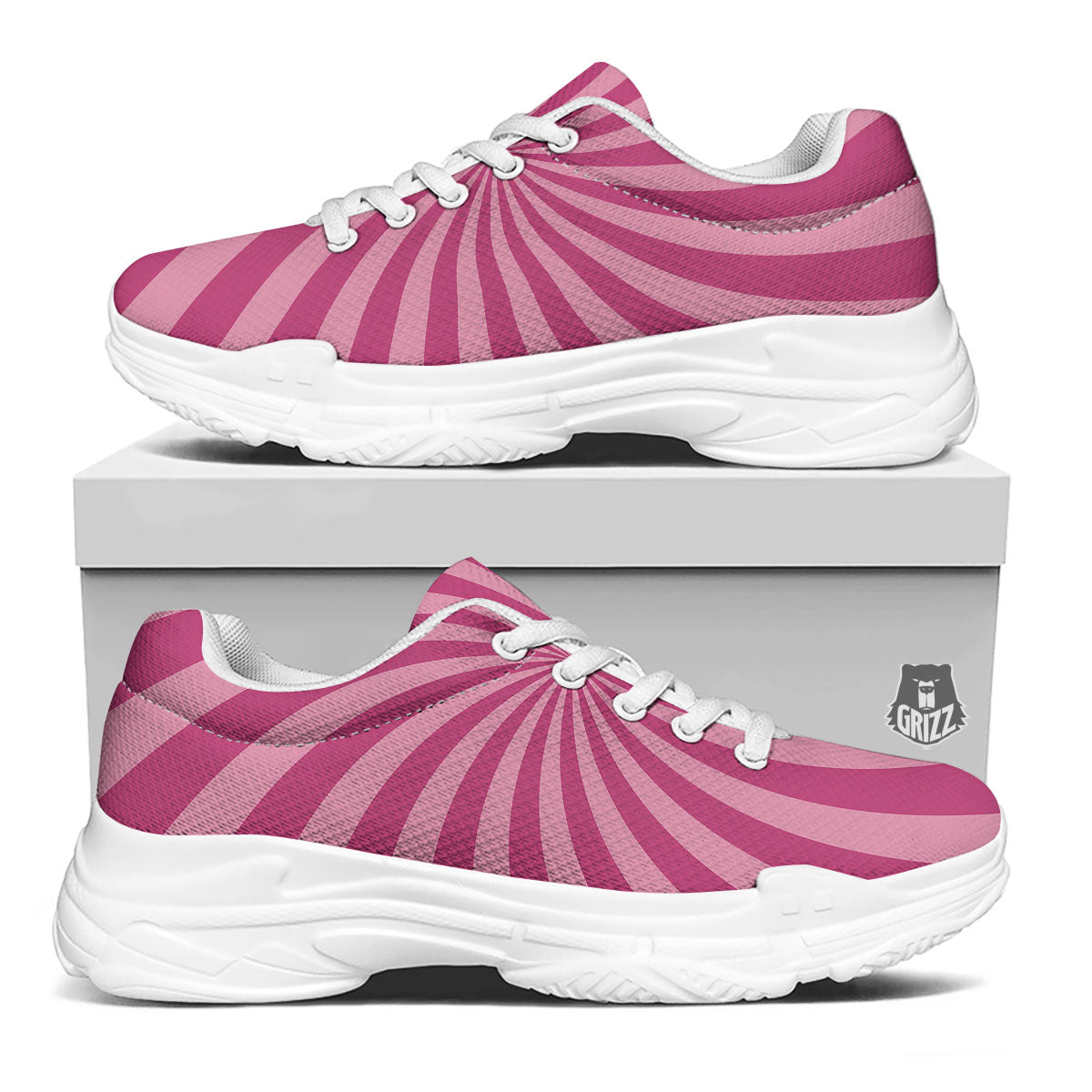 Psychedelic Swirl Pink Print White Chunky Shoes-grizzshop