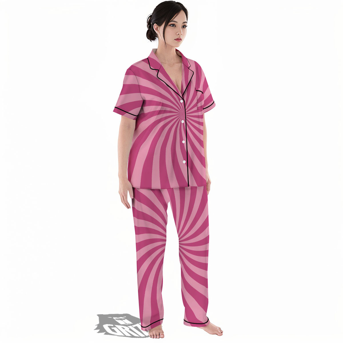Psychedelic Swirl Pink Print Women's Pajamas Set-grizzshop