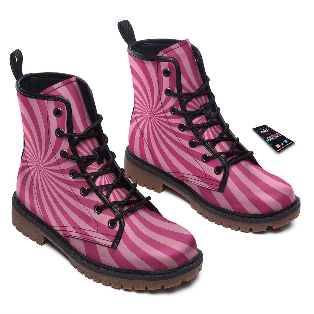 Psychedelic Swirl Pink Print Work Boots-grizzshop