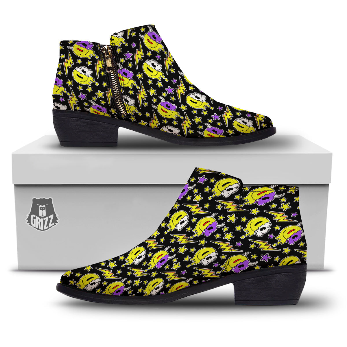 Psychedelic Trippy Acid Emoji Print Pattern Ankle Boots-grizzshop