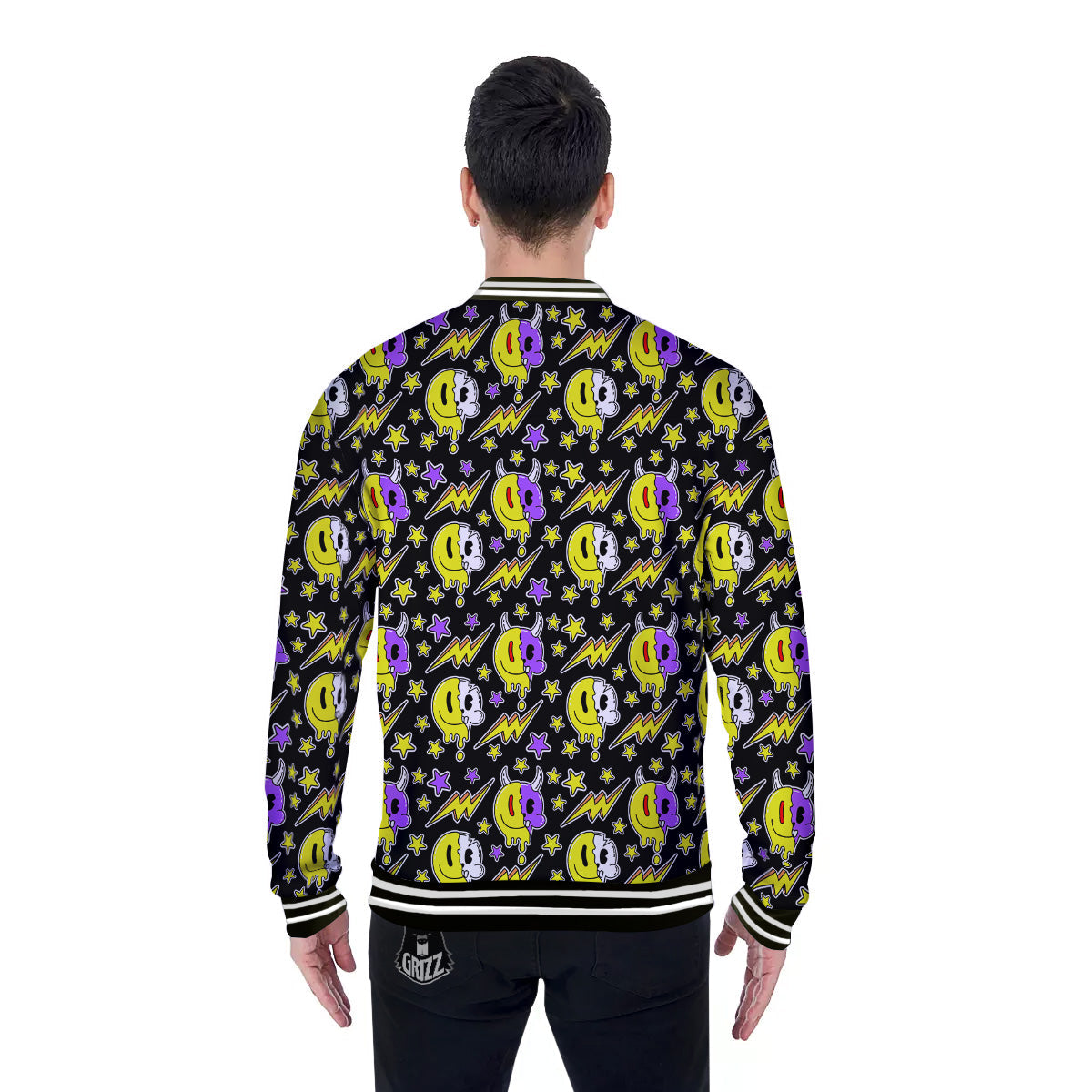 Psychedelic Trippy Acid Emoji Print Pattern Baseball Jacket-grizzshop