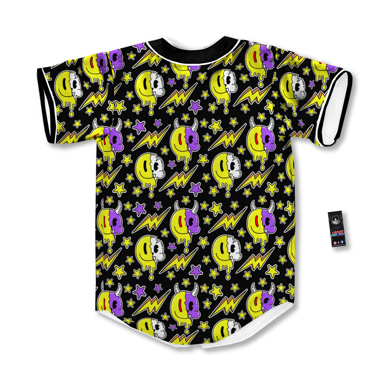 Psychedelic Trippy Acid Emoji Print Pattern Baseball Jersey-grizzshop