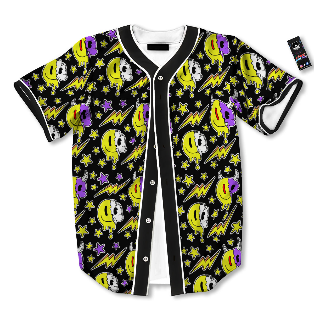 Psychedelic Trippy Acid Emoji Print Pattern Baseball Jersey-grizzshop