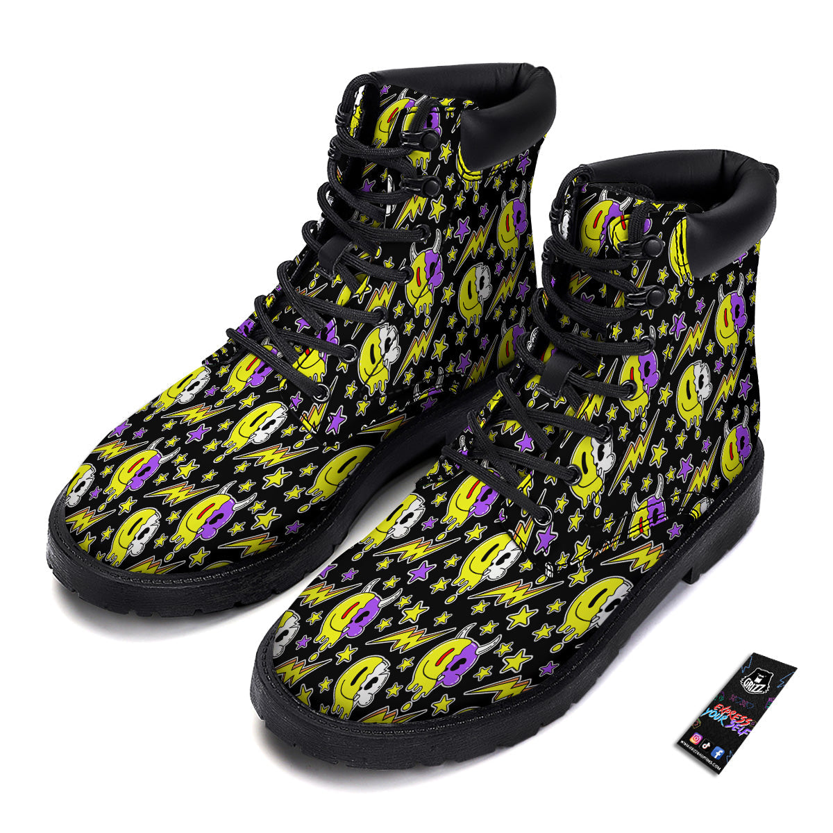 Psychedelic Trippy Acid Emoji Print Pattern Boots-grizzshop