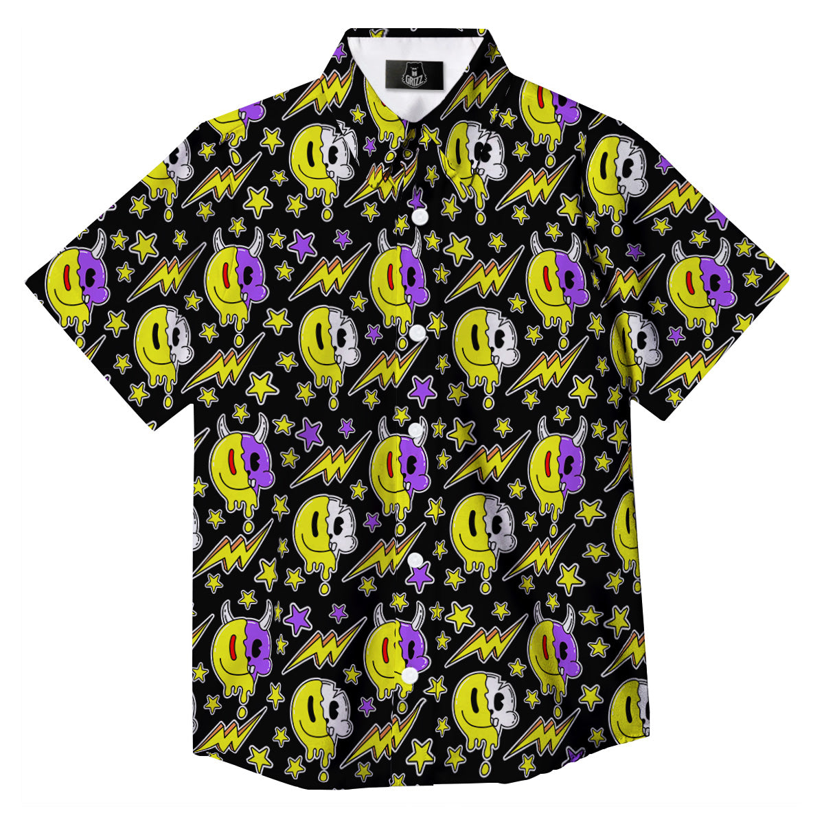 Psychedelic Trippy Acid Emoji Print Pattern Button Up Shirt-grizzshop