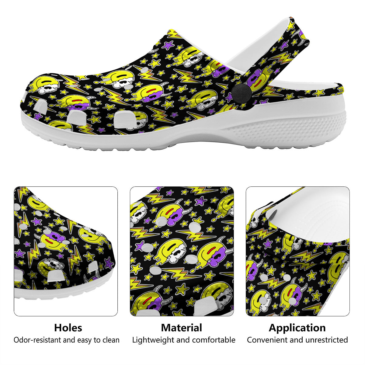 Psychedelic Trippy Acid Emoji Print Pattern Clog-grizzshop