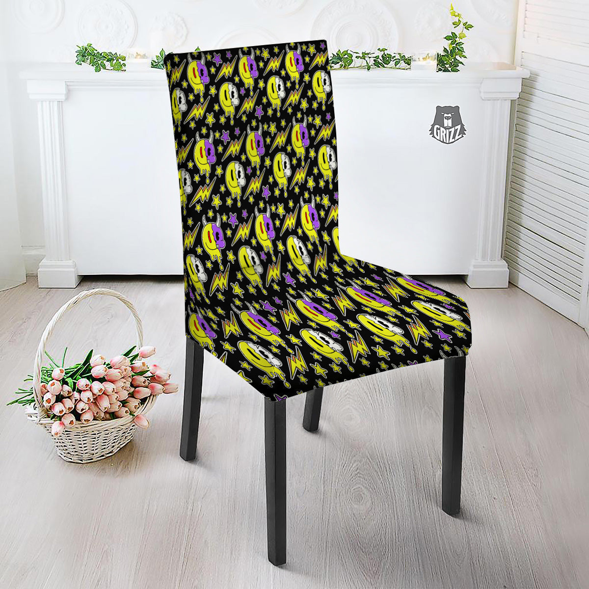 Psychedelic Trippy Acid Emoji Print Pattern Dining Chair Slipcover-grizzshop