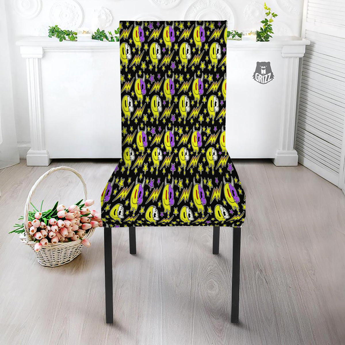 Psychedelic Trippy Acid Emoji Print Pattern Dining Chair Slipcover-grizzshop